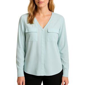 Forever 21 Womens Light Blue Long Sleeve V-Neck Blouse Size Medium